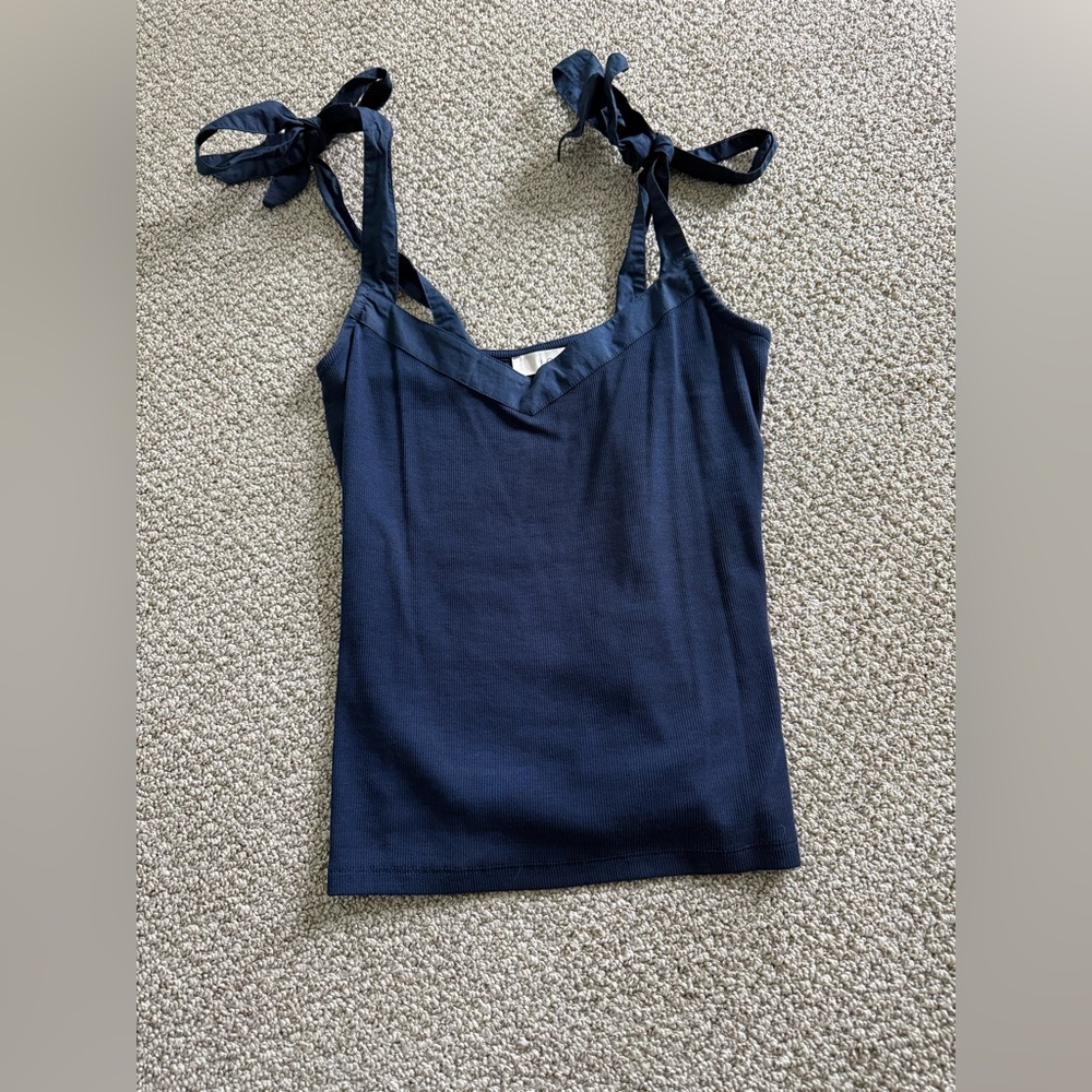LOFT Blue Tank Top with Tie Straps and Fitted Style
